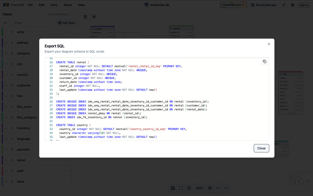 Export Diagram as SQL - ChartDB