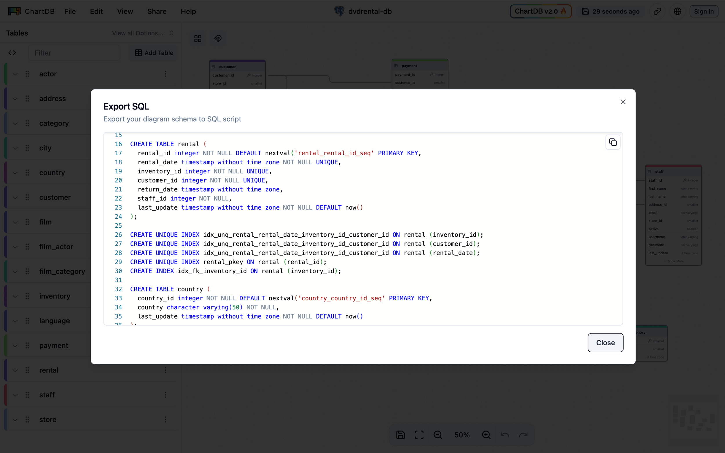 Export Diagram as SQL - ChartDB