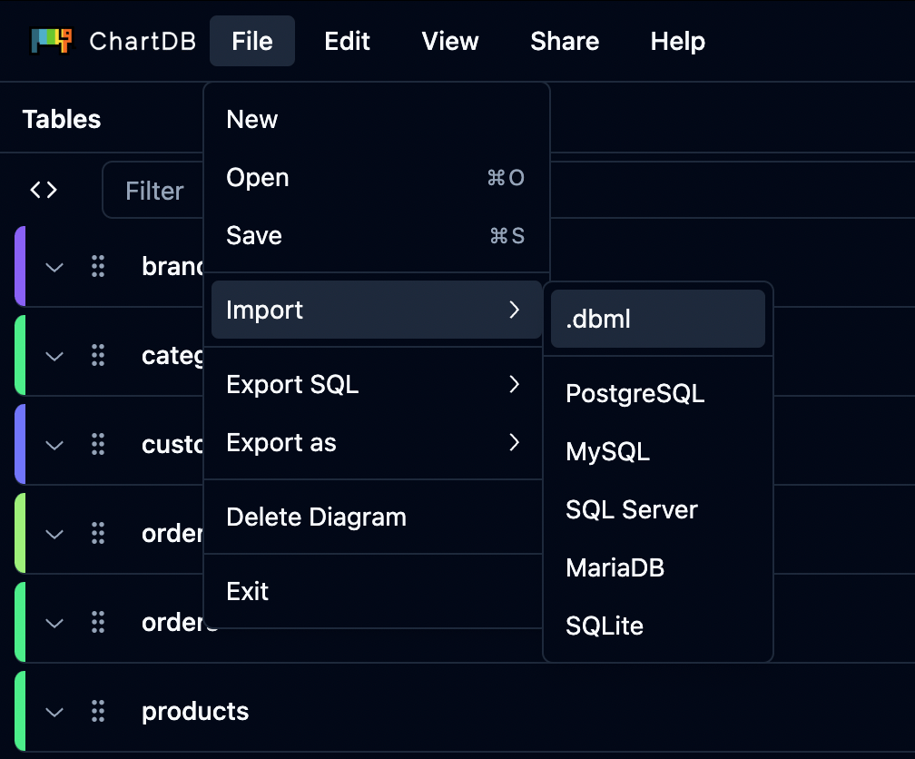Dbml Table Color Import DBML - ChartDB