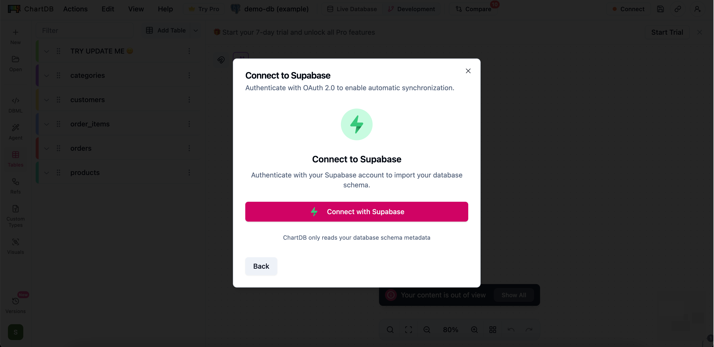 Connect to Supabase OAuth screen