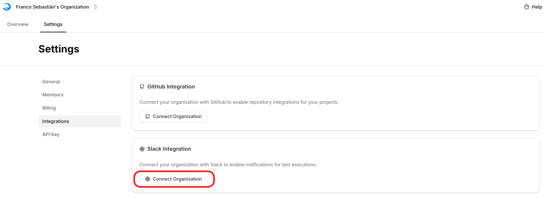 Slack notifications settings