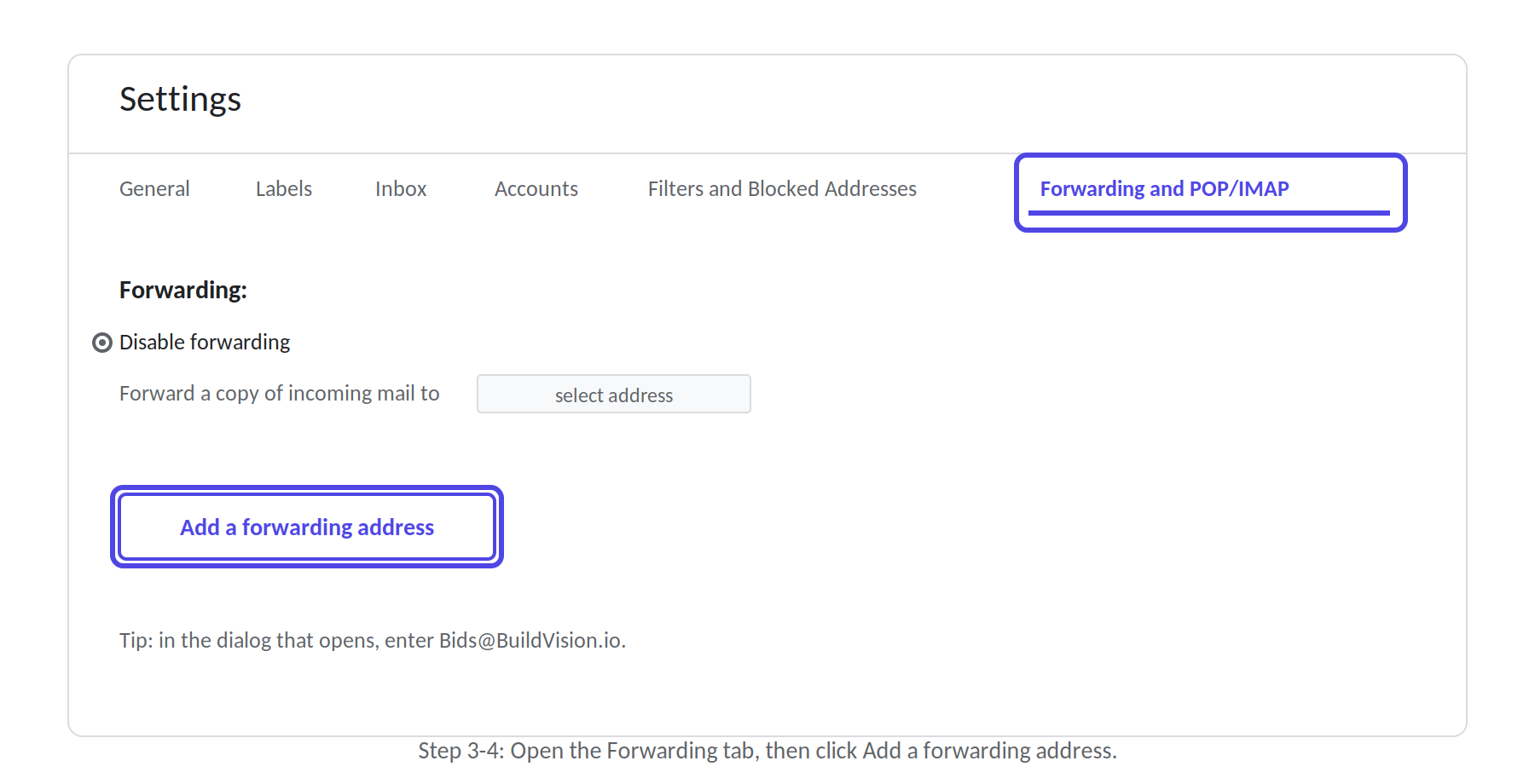 The Gmail add a forwarding address dialog