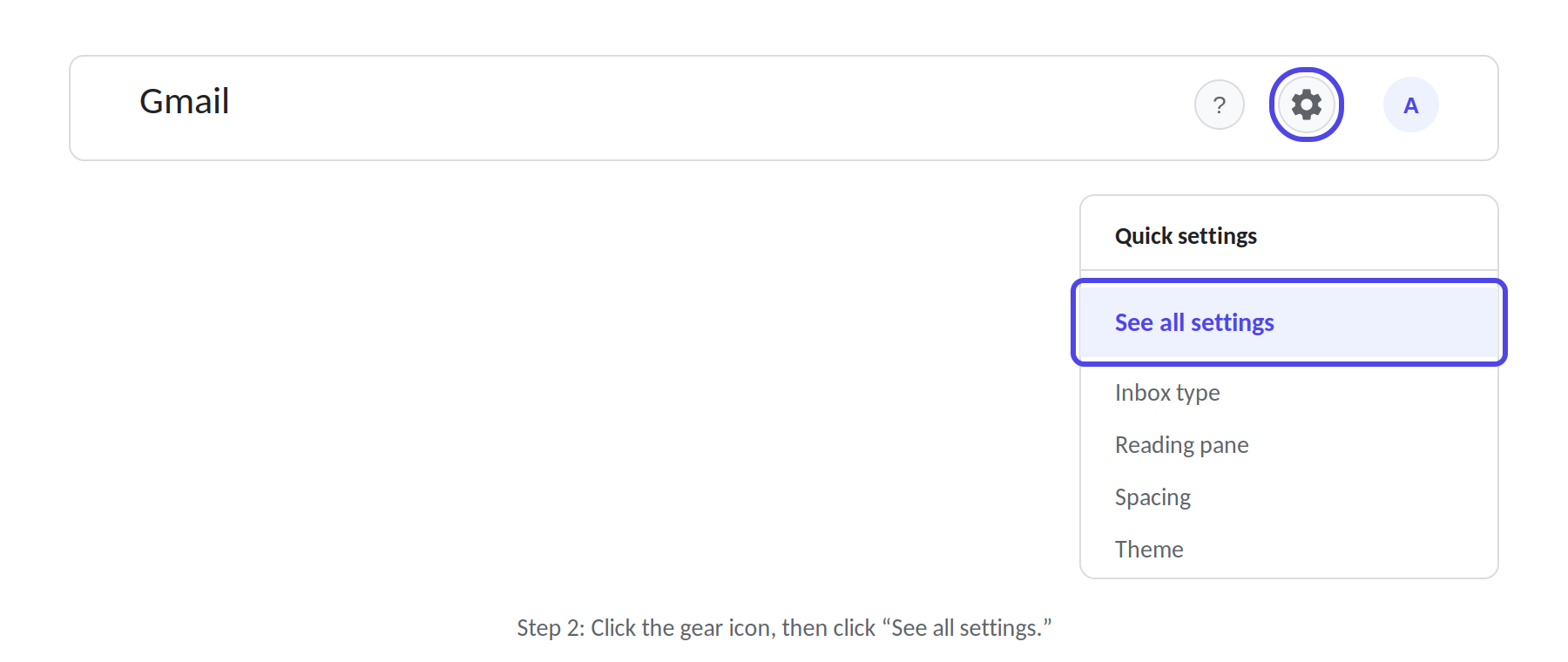 The Gmail gear icon and the See all settings option