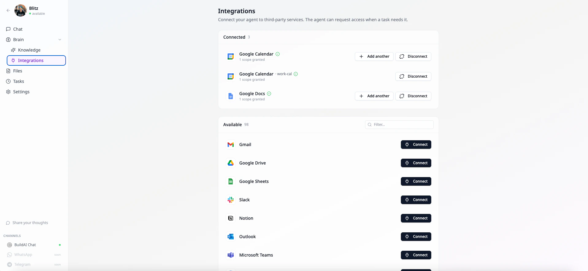 Integrations panel