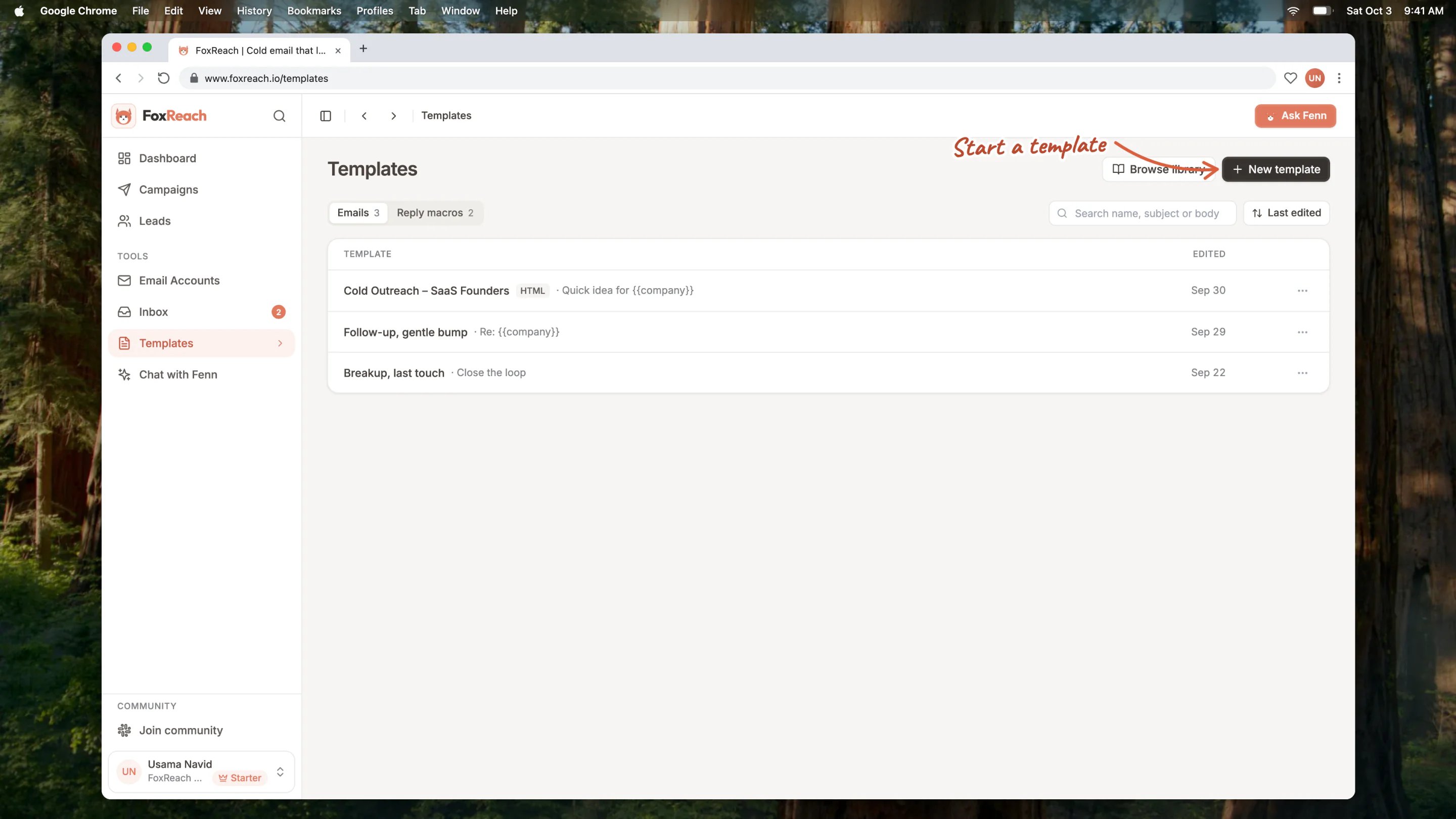 The Templates page with the New Template button