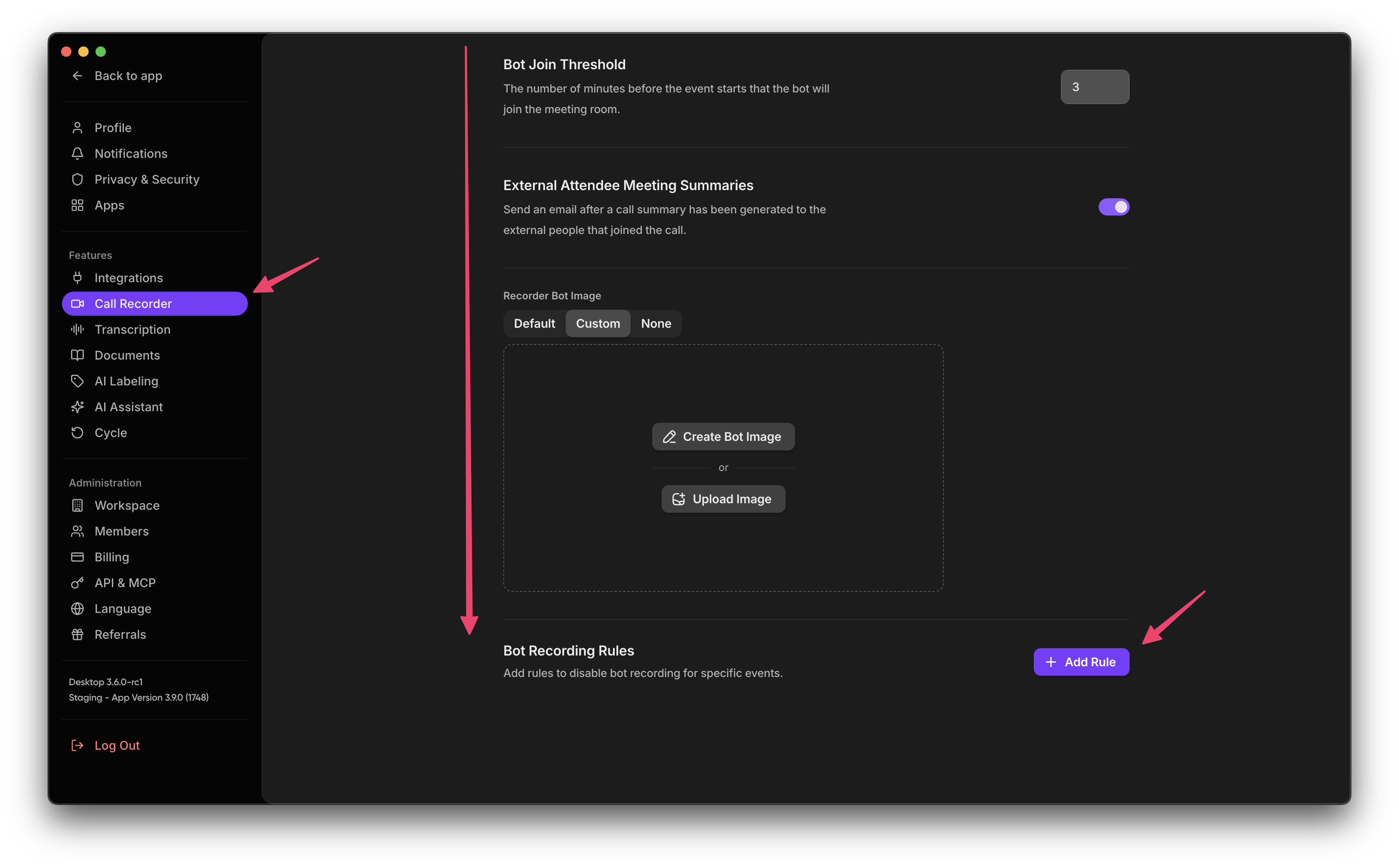 Bot Recording Rules Configuration