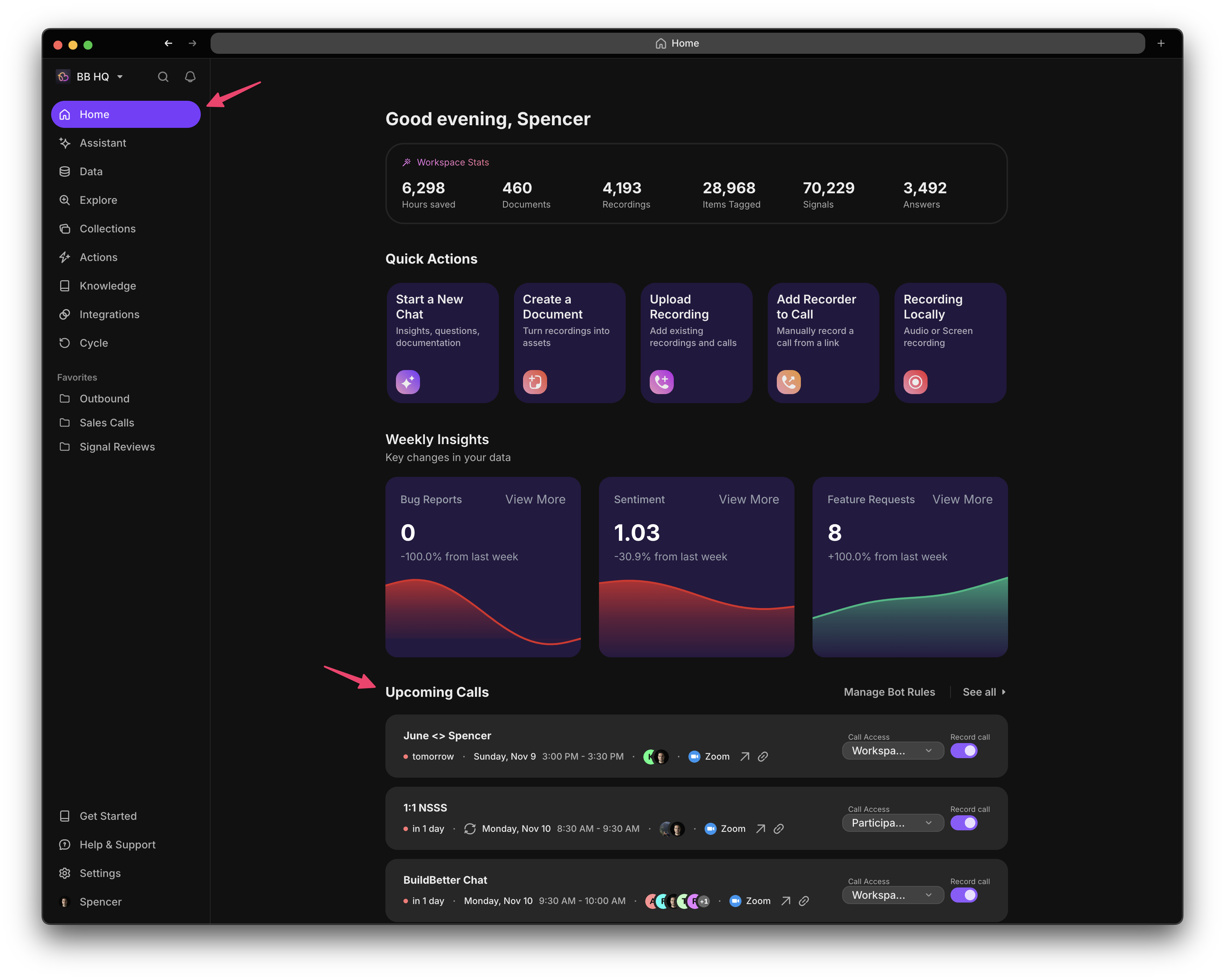 Upcoming Calls Dashboard