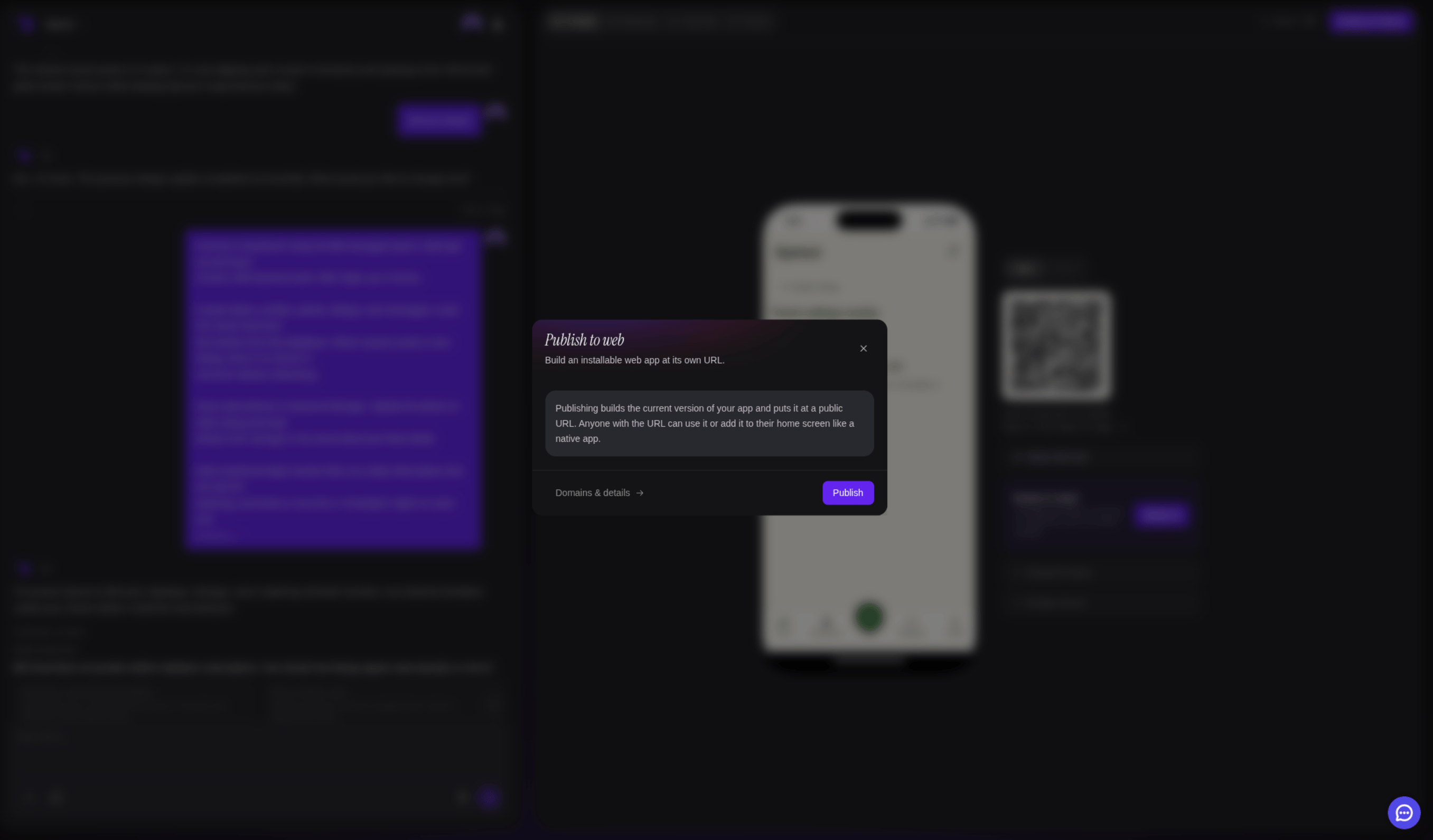 The Publish to web dialog, explaining that publishing puts the app at a public URL