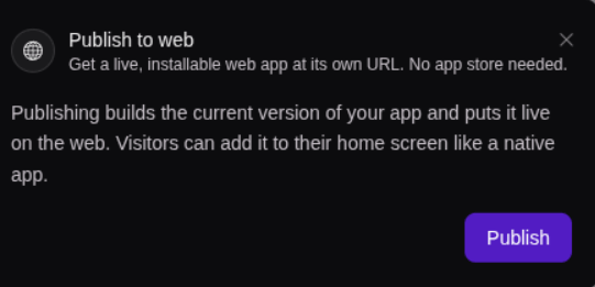 The Publish to web dialog before publishing