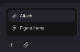The + menu in the chat box with Attach and Figma frame options