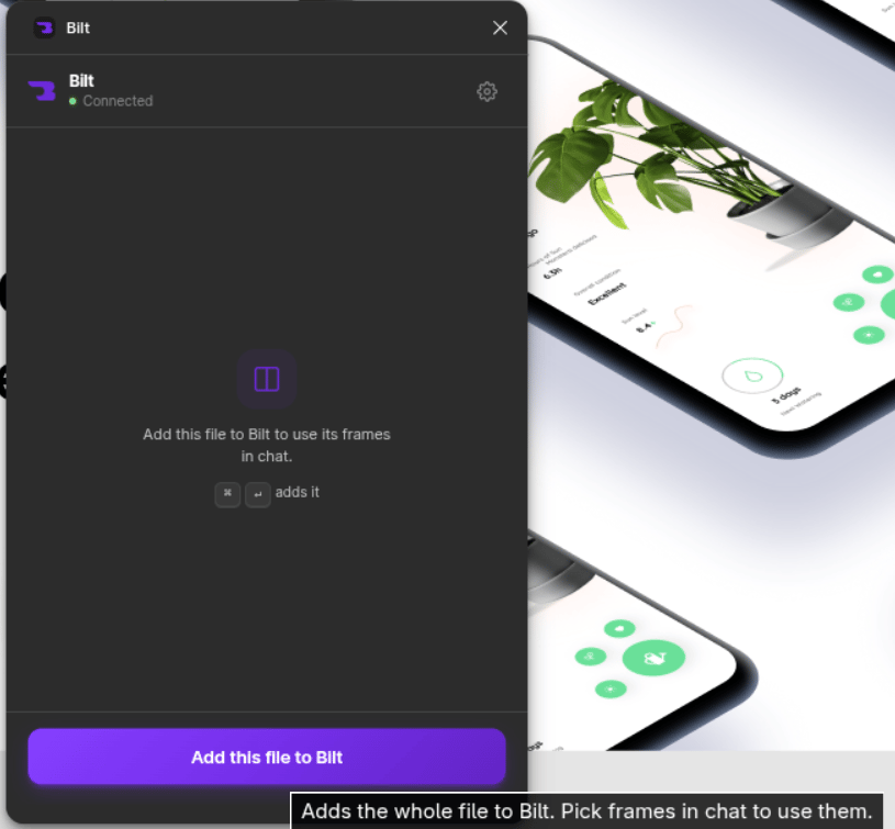 The connected plugin with the Add this file to Bilt button