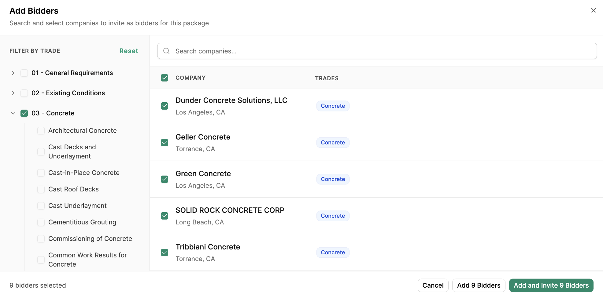 Add Bidder Companies Pn