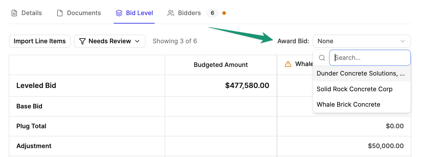 Award Bid Picklist Pn