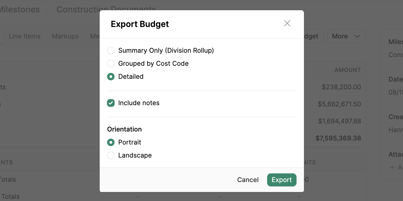 Export Milestone Notes Pn