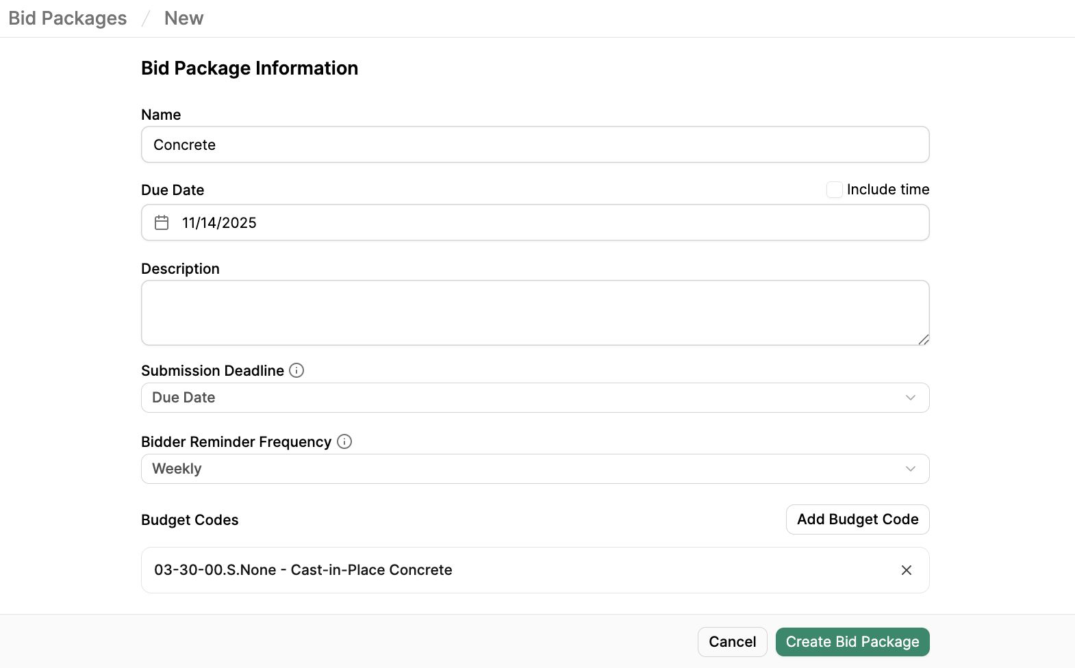 Create Bid Packages Pn