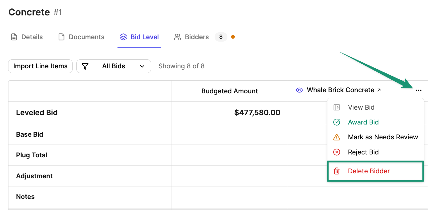 Delete Bidder BL Pn