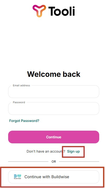 Tooli registration screen