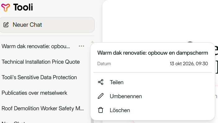 Menü mit Teilen, Umbenennen und Löschen