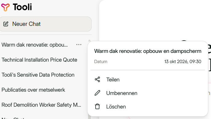 Menü mit Teilen, Umbenennen und Löschen