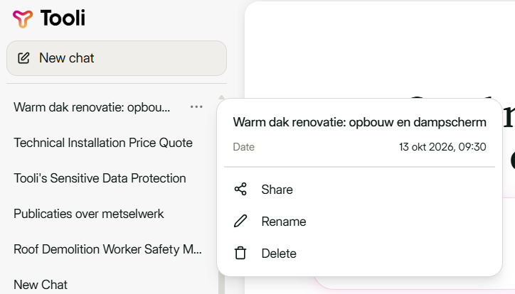Menu with Share, Rename and Delete