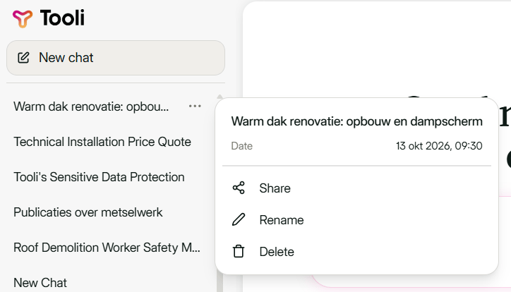 Menu with Share, Rename and Delete