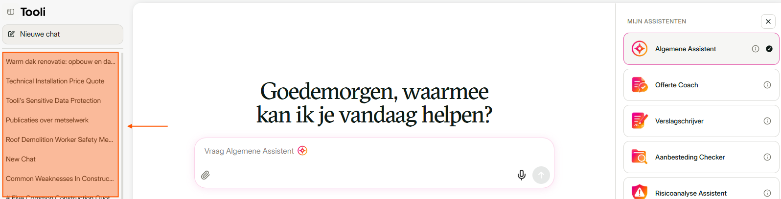 Lijst met eerdere gesprekken in de zijbalk
