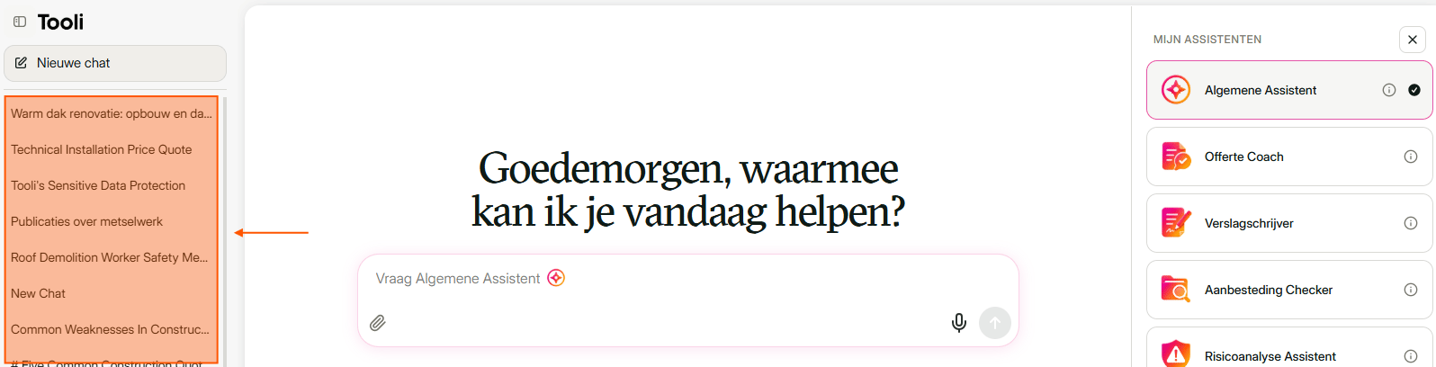 Lijst met eerdere gesprekken in de zijbalk