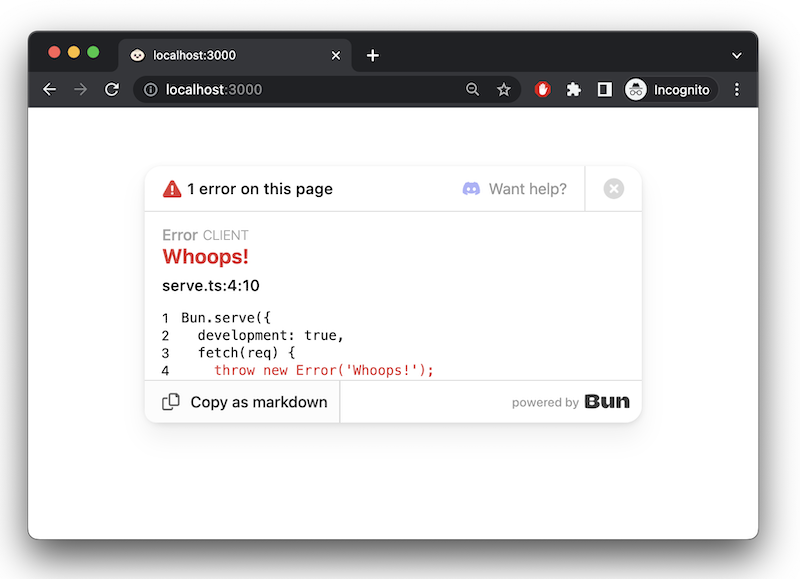 Bun's built-in 500 page