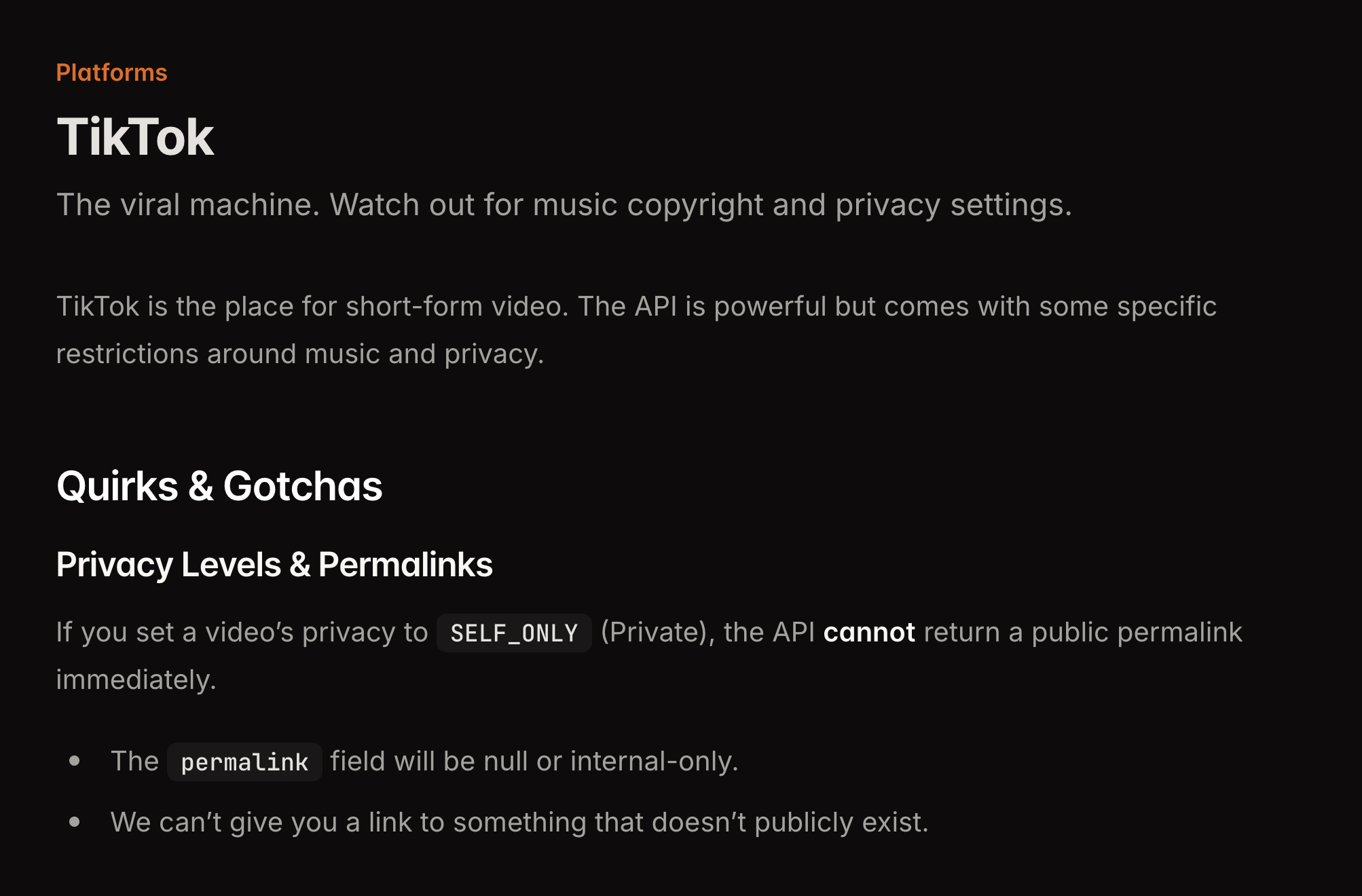 TikTok API Documentation - Quirks and Gotchas