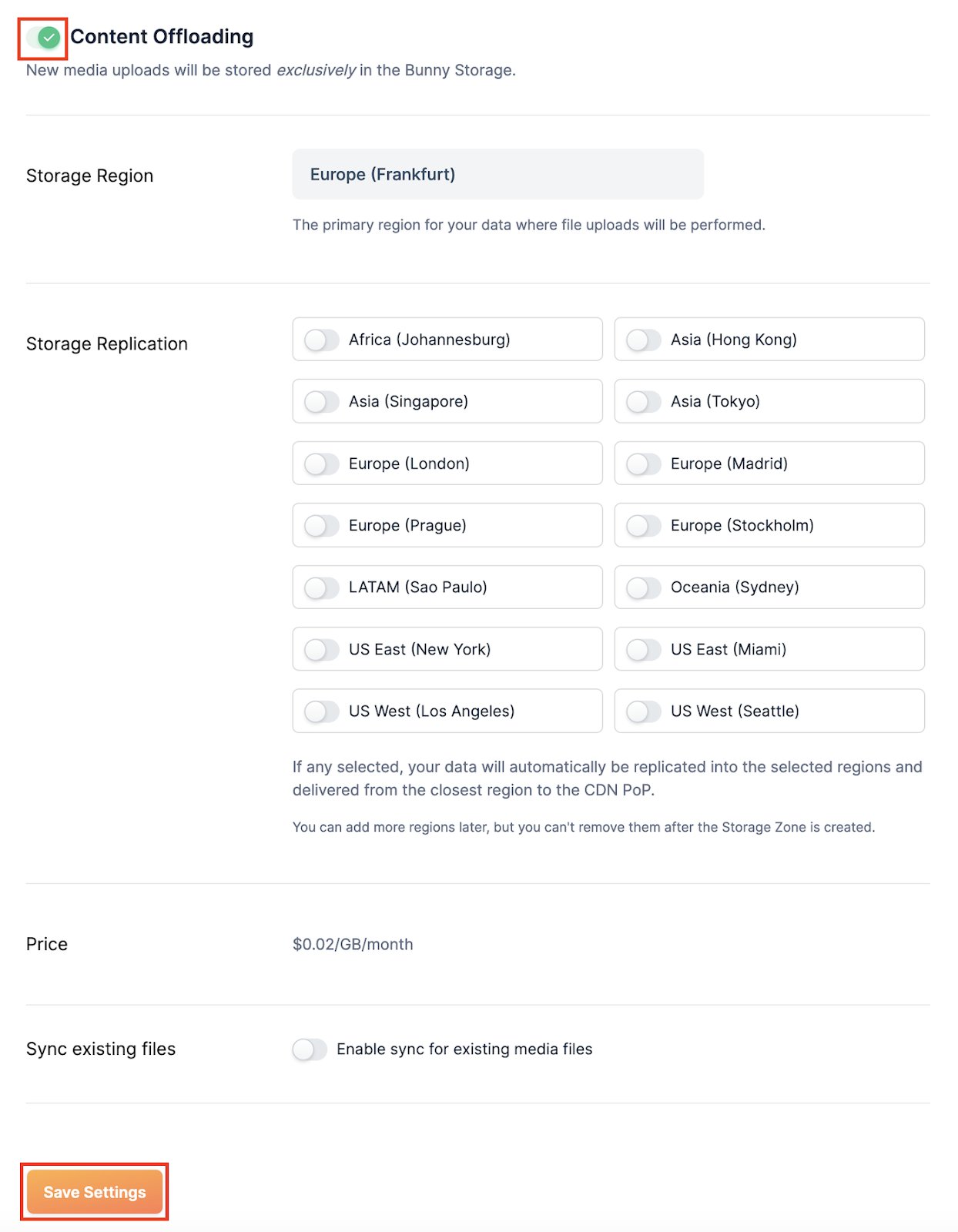 Content Offloading settings