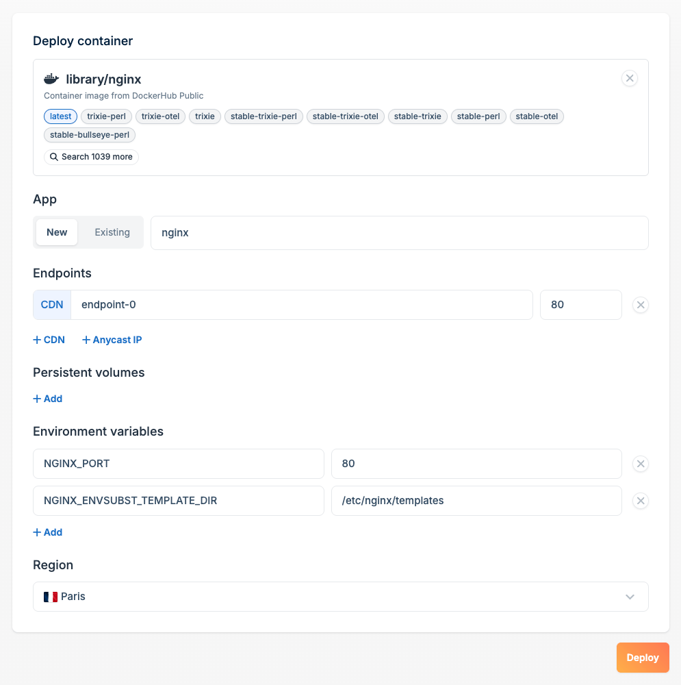 Quick deploy form