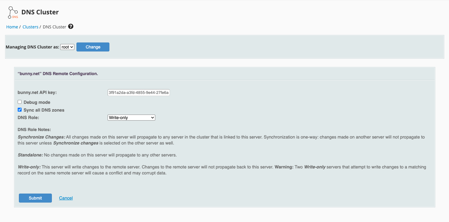 DNS Cluster configuration