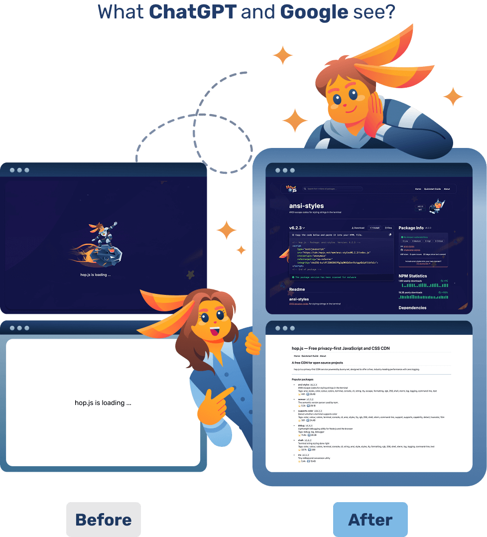 Before and after Bunny Optimizer Prerender
comparison