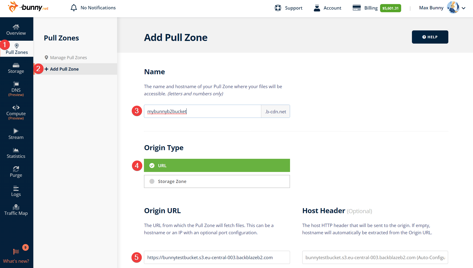 Adding a Pull Zone with the B2 S3 URL as origin