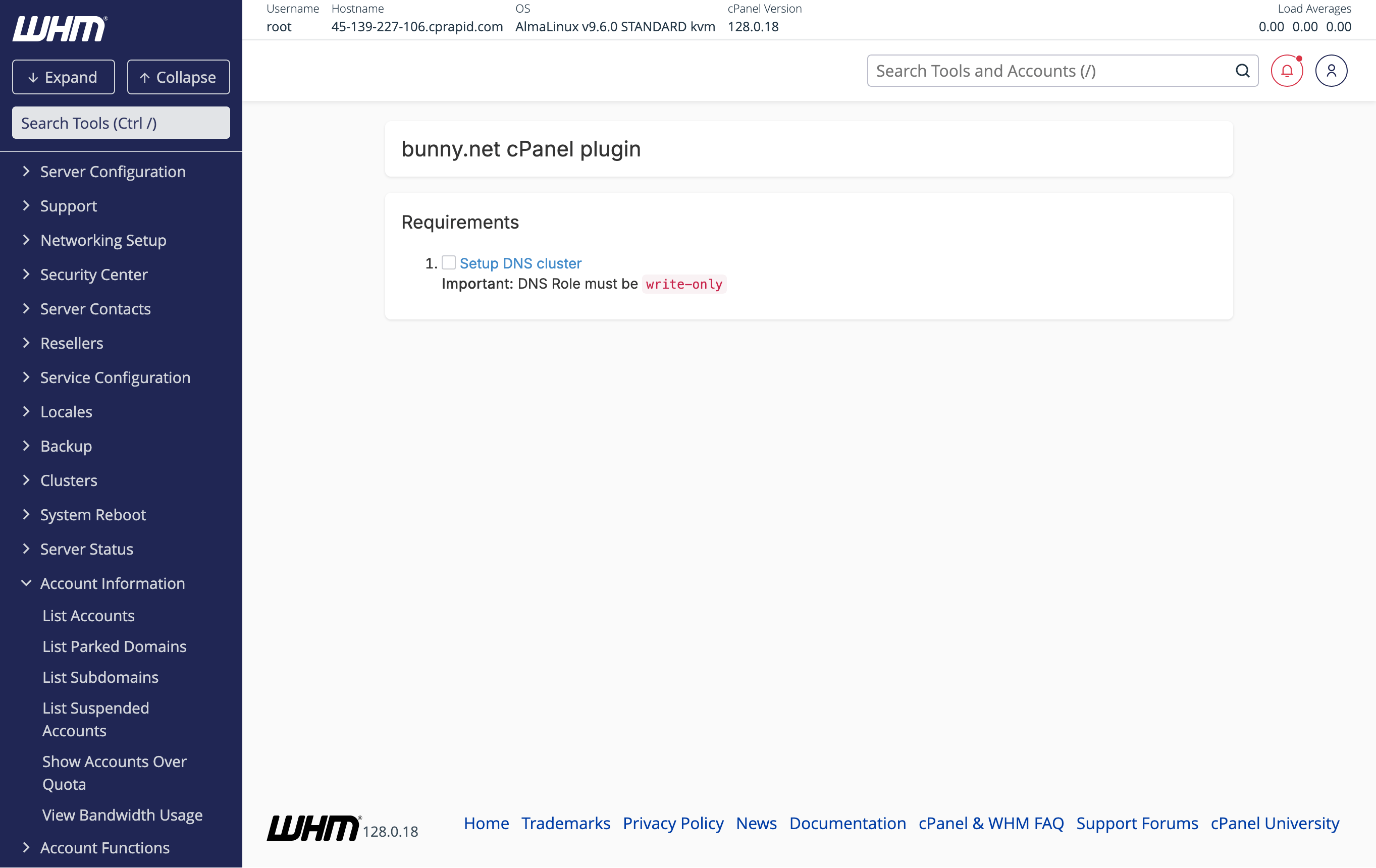 bunny.net cPanel plugin requirements