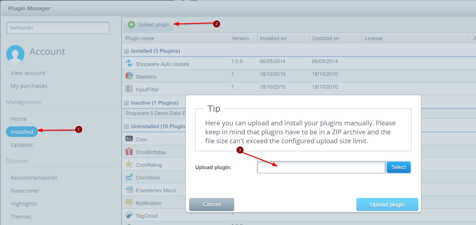 Uploading the plugin ZIP file