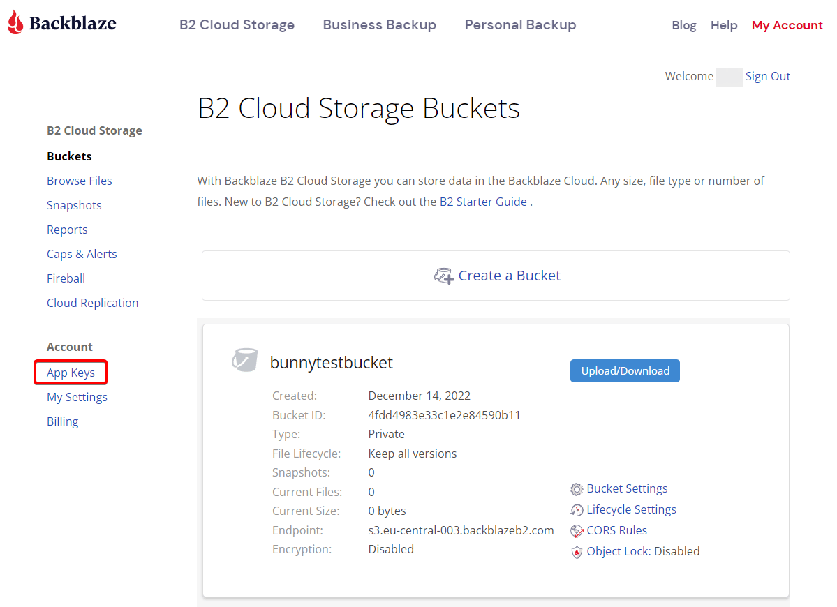 The App Keys page