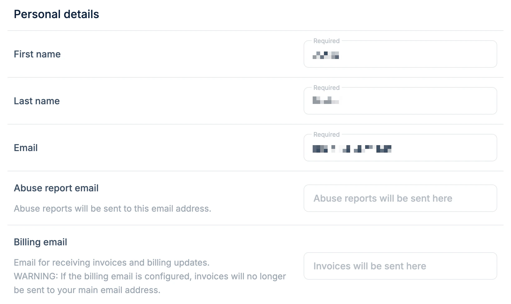 Personal details
form