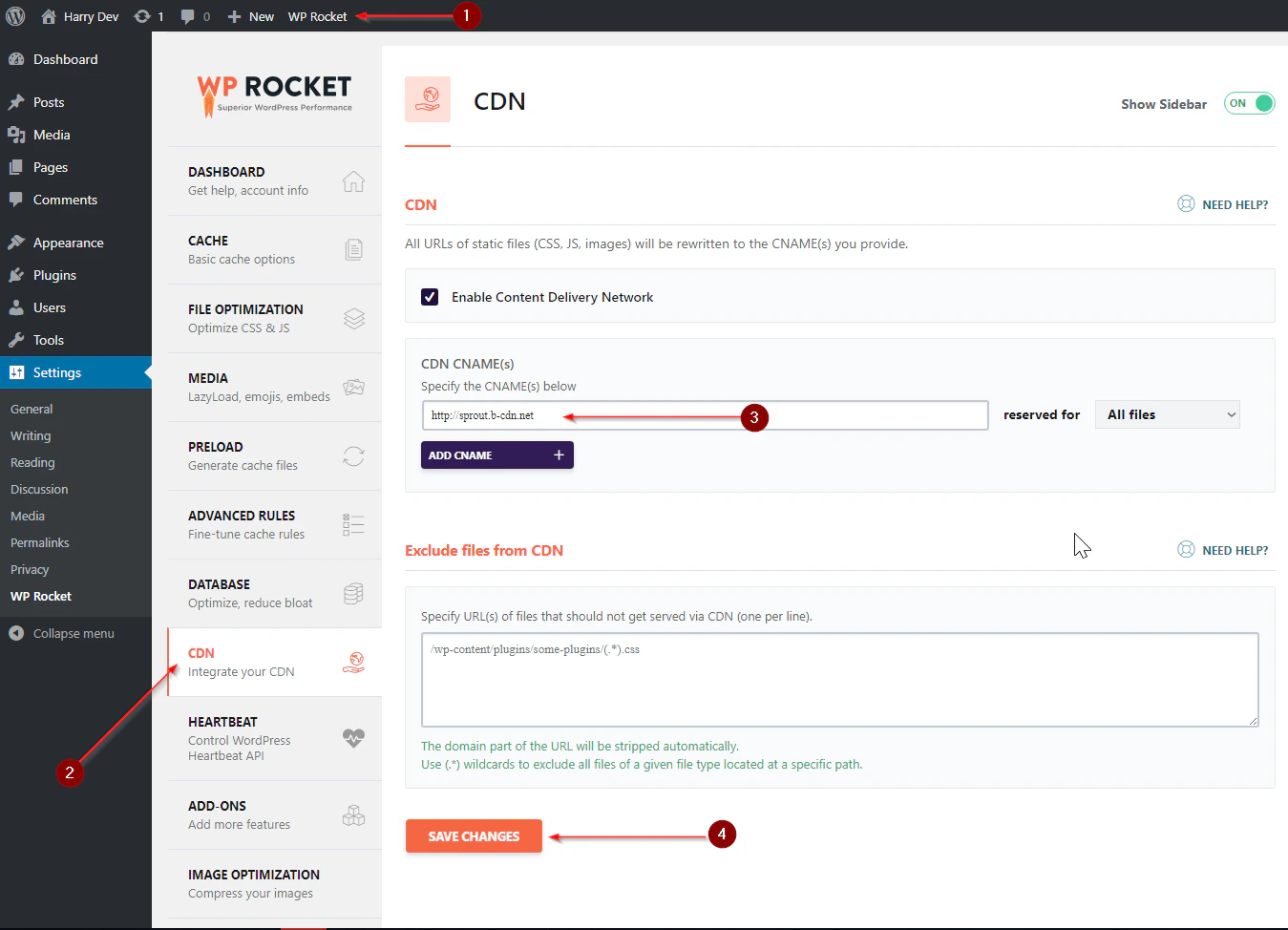WP Rocket CDN Settings