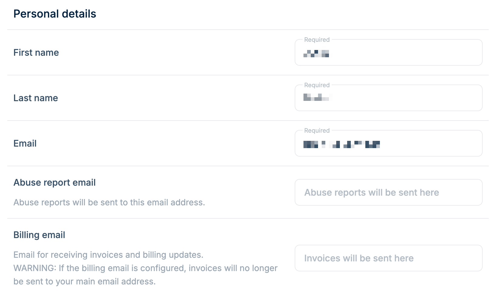 Personal details
form