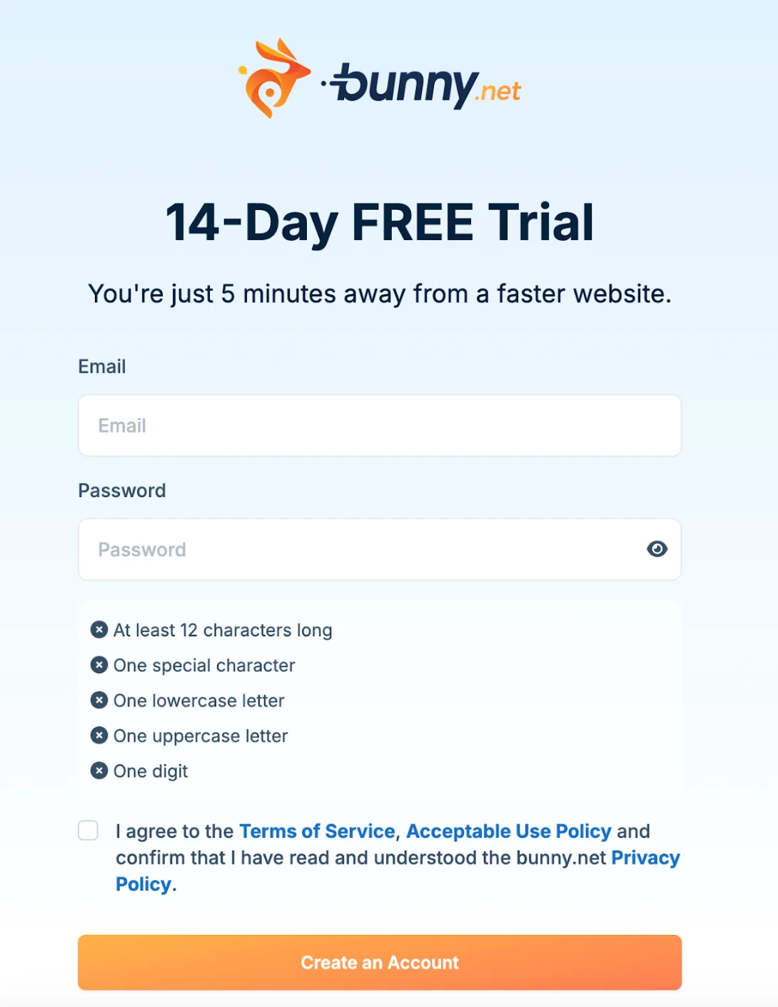 Sign up page
