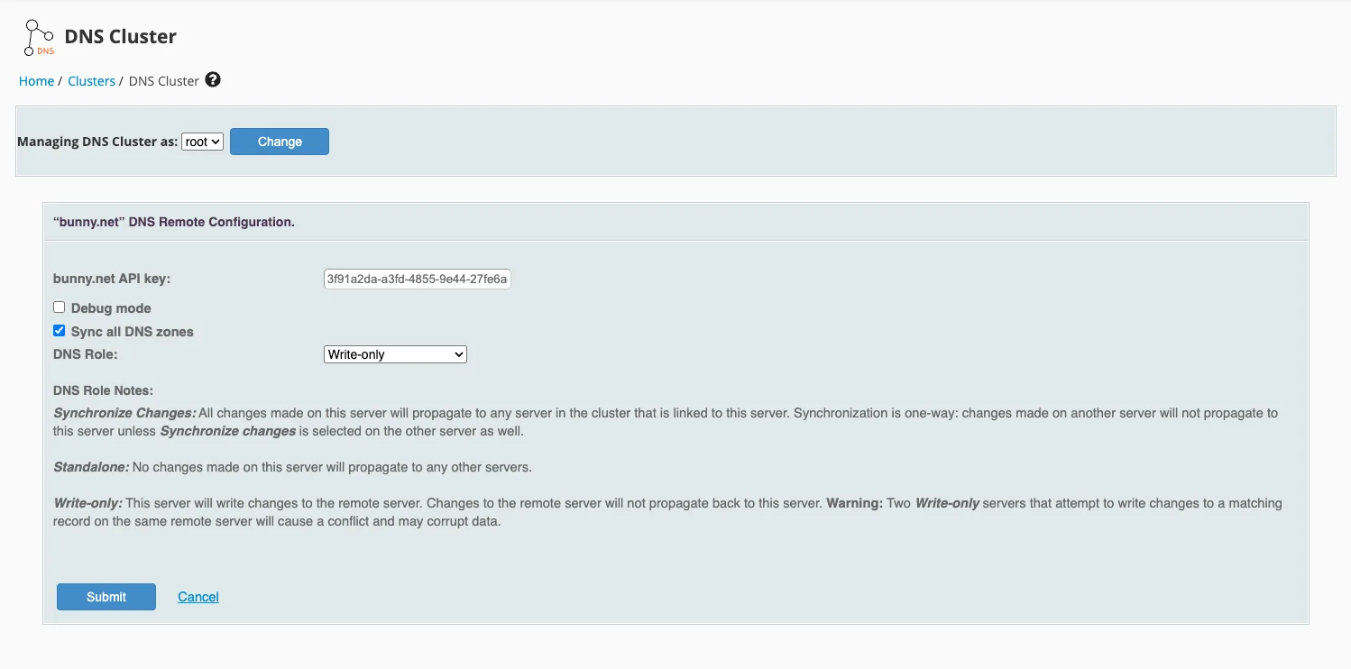 DNS Cluster configuration