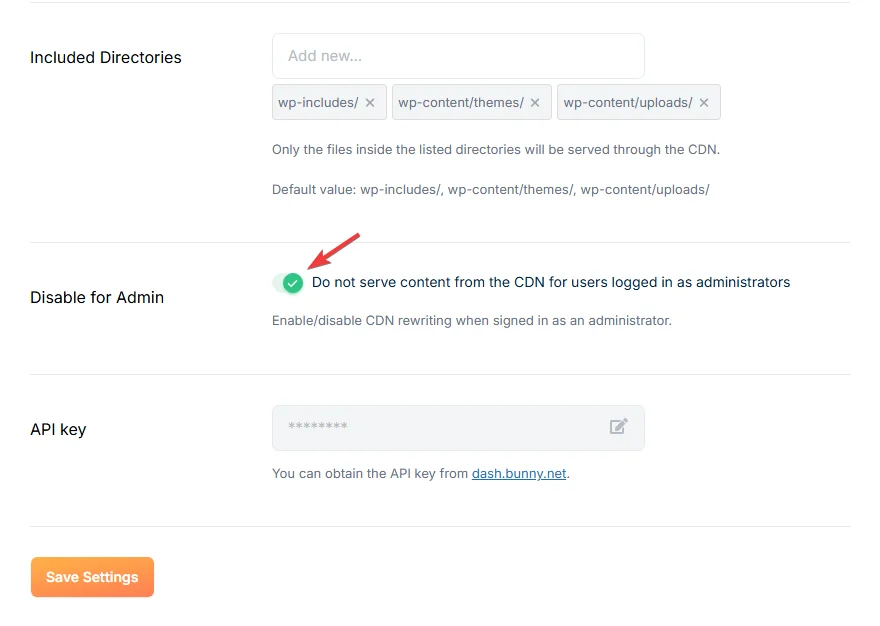 Disable for Admin setting