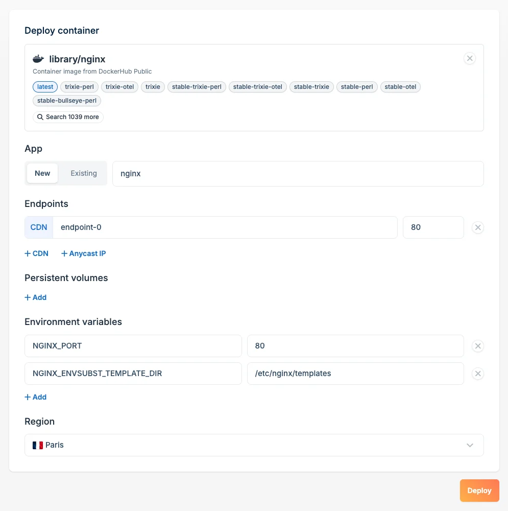 Quick deploy form