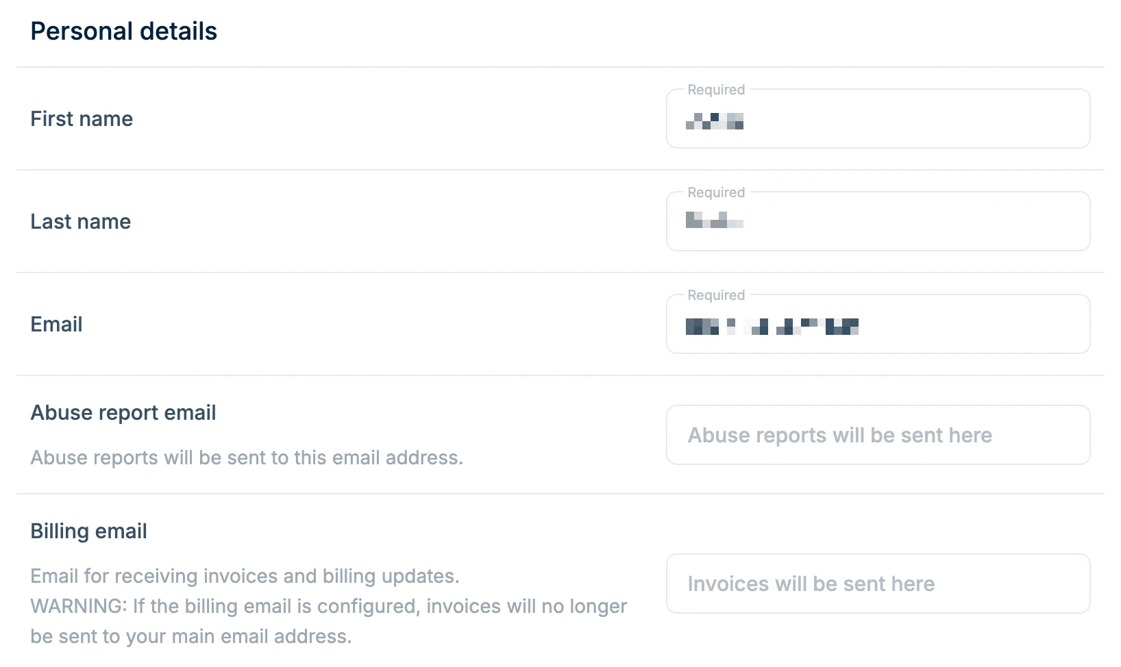 Personal details
form