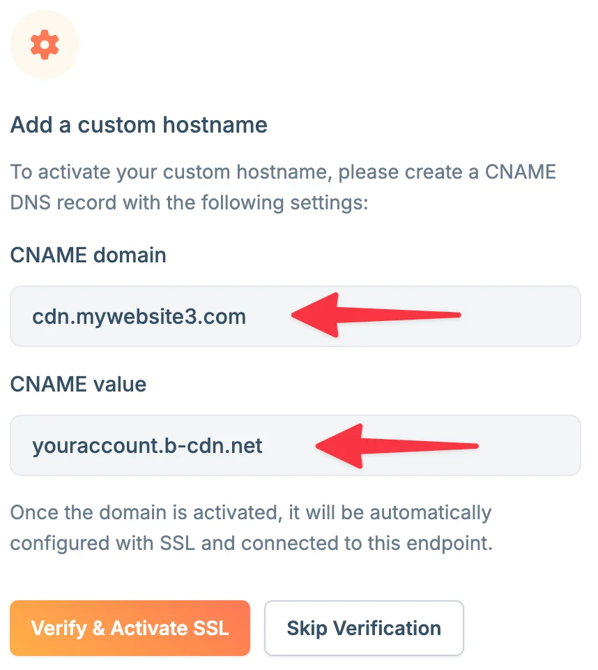 Copy custom hostname CNAME