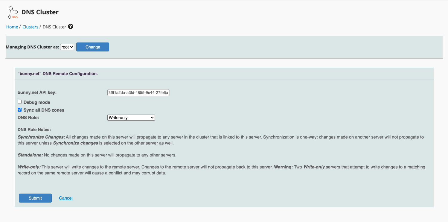 DNS Cluster configuration
