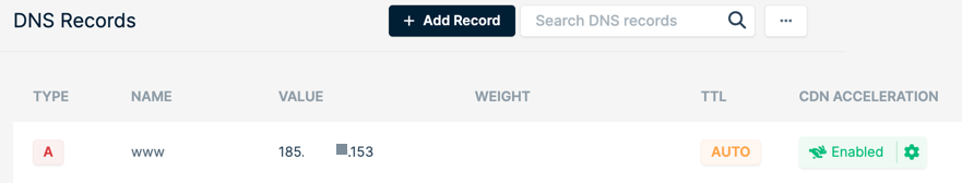 Green CDN Proxy icon in DNS settings