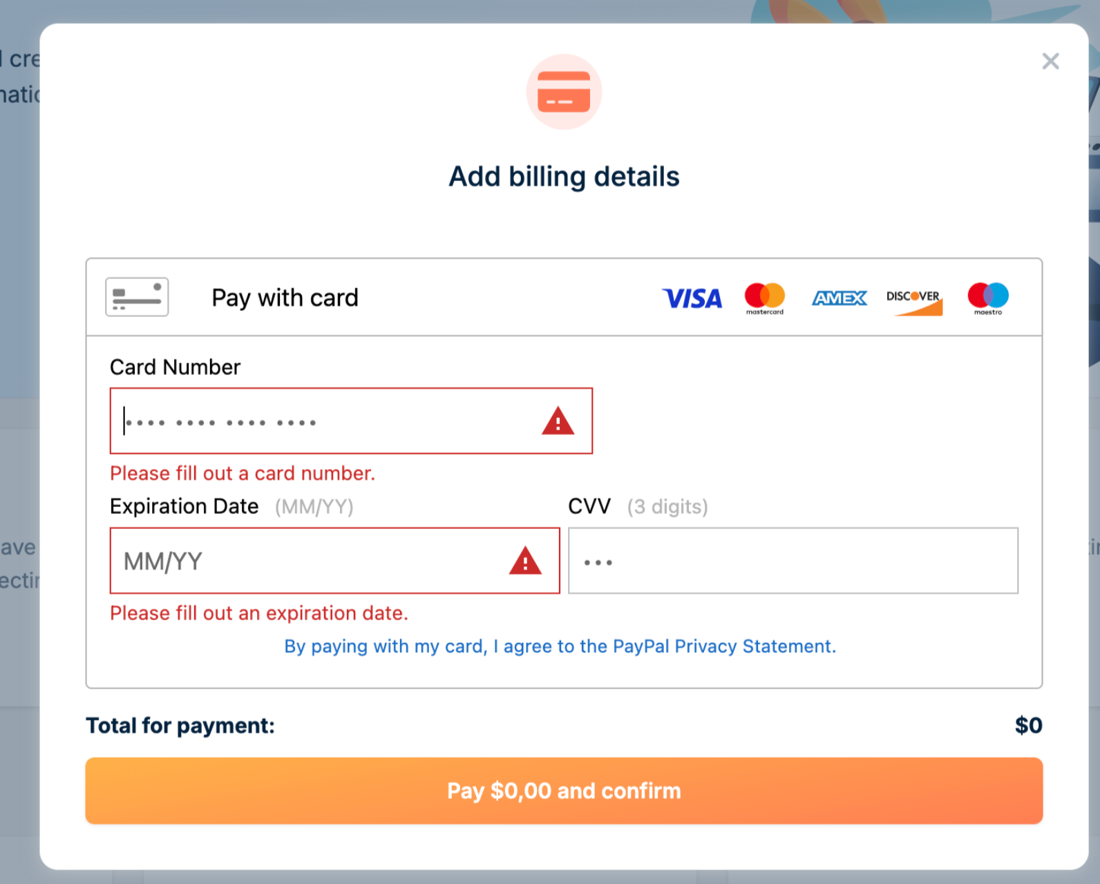 Billing information form
