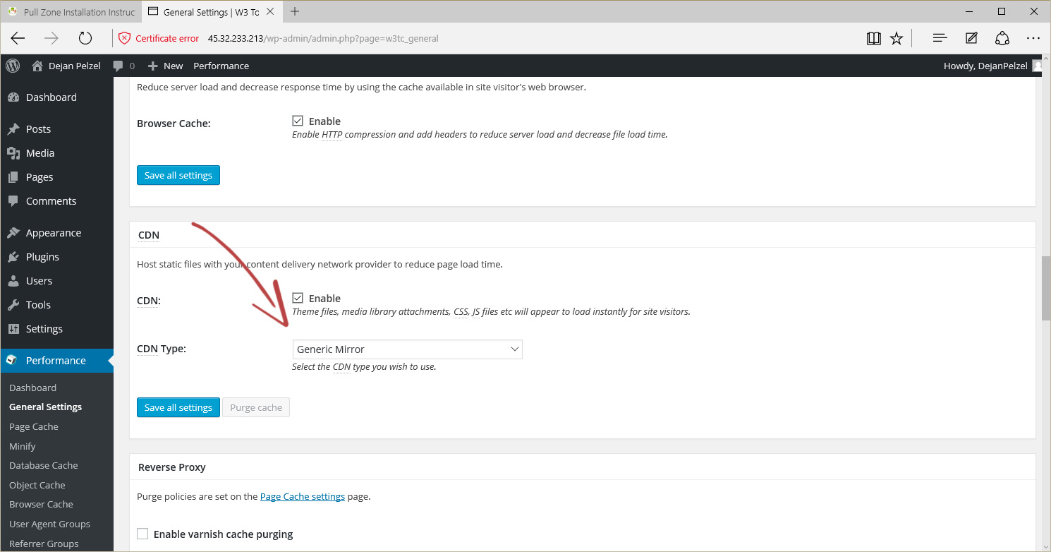 W3 Total Cache General Settings CDN section